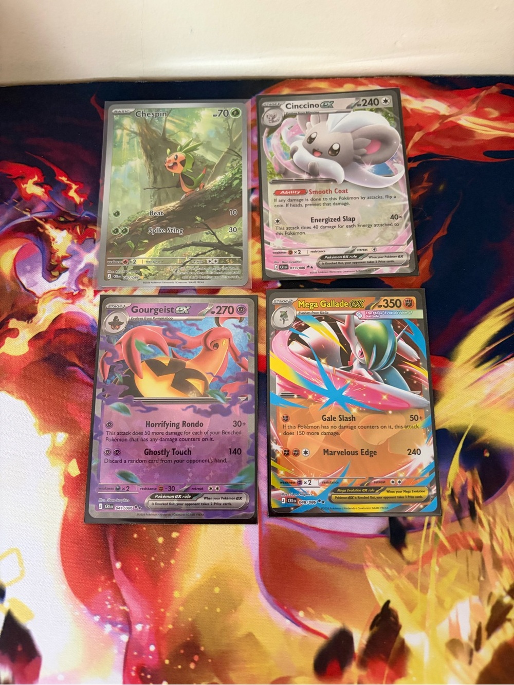 4 Pokémon GX/EX Rare Card Lot - Chespin, Cinccino, Gourgeist, Mega Gardevoir